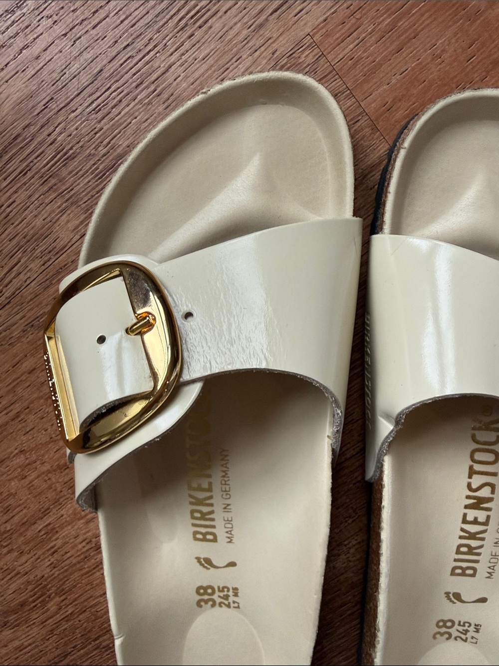 Birkenstock Women's Cream Madrid Slide with Gold Buckle - Picture 3 of 5